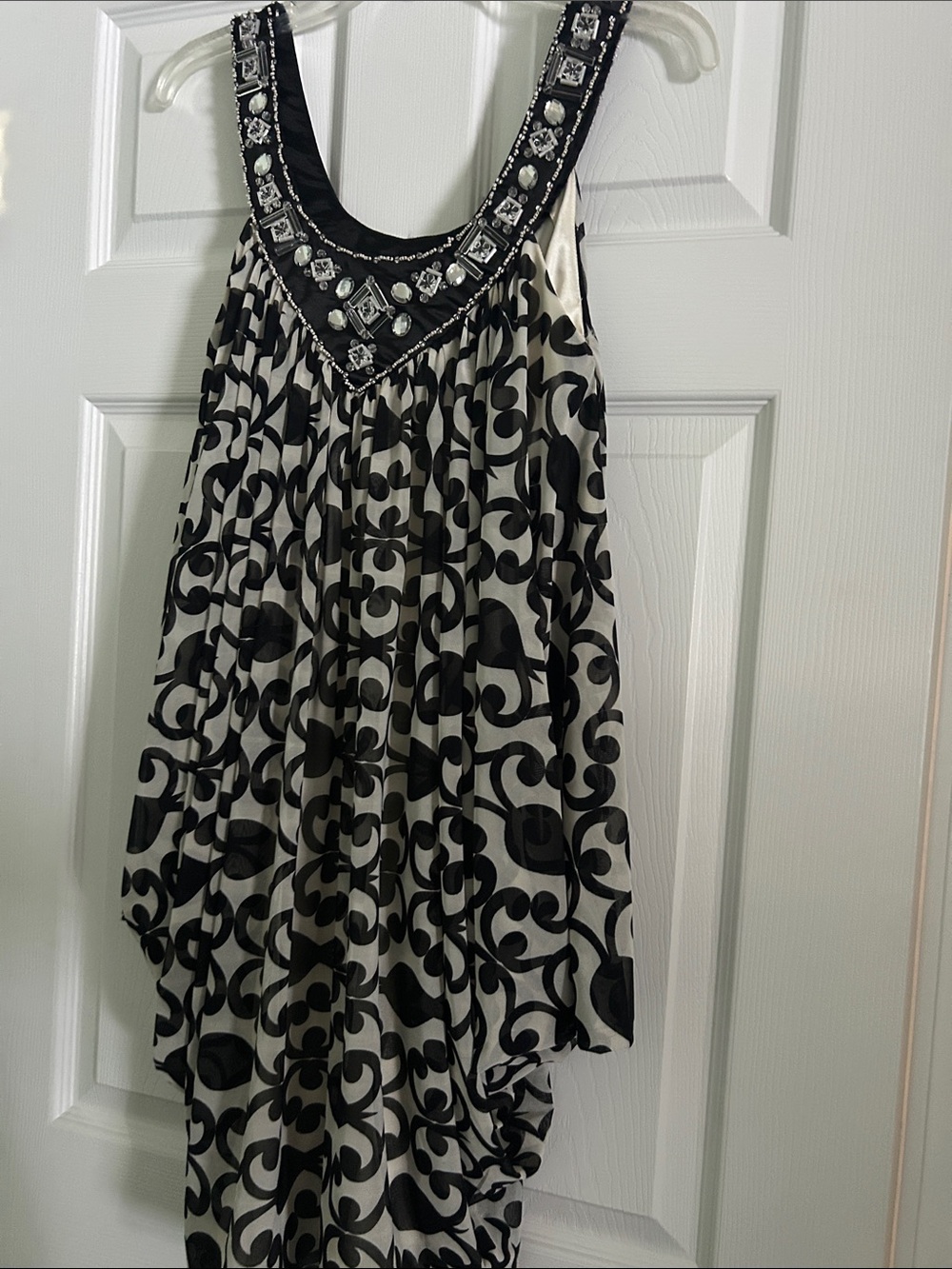 Embellished Black & White Printed Women's Dress